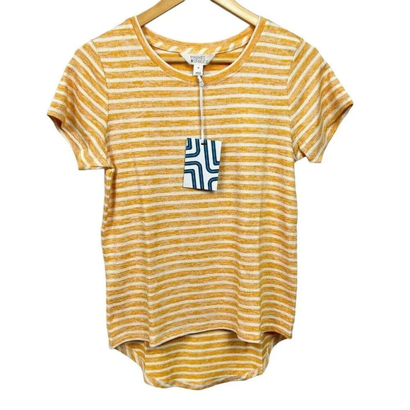 Market & Spruce Striped Short Sleeve T-shirt Top Size XS Multicolor High Low NWT - Picture 1 of 6